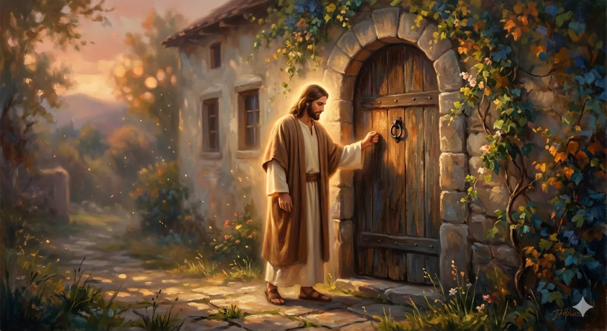 Này, Ta đứng ngoài cửa mà gõ — Khải Huyền 3:20 Chúa Giê-su gõ cửa lòng